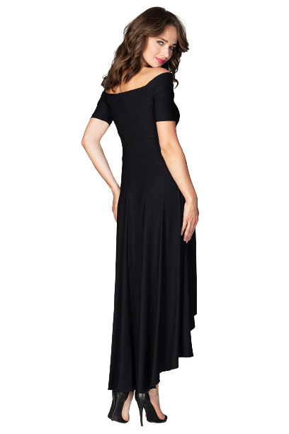 Sukienka Maxi - Asymetryczna Z Odkrytymi Ramionami - czarna